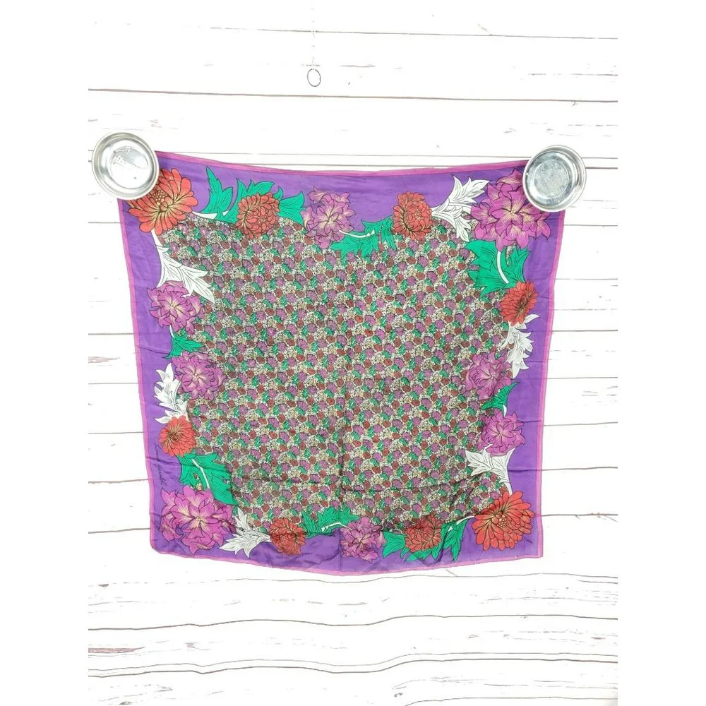 Vintage Laura Geraldi Womens Scarf Rectangular‎ Purple Red Floral Silk